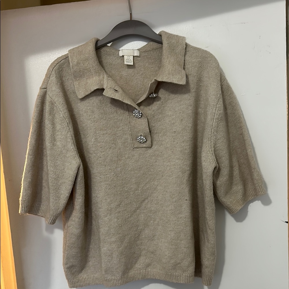 H&M Beige Knit Top with Button Detail